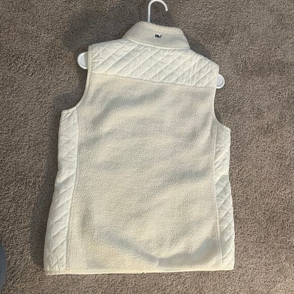 Vineyard Vines Ivory Fleece Zip-up Vest, Quilted Design, Mesh Lining, Size S - Picture 2 of 4